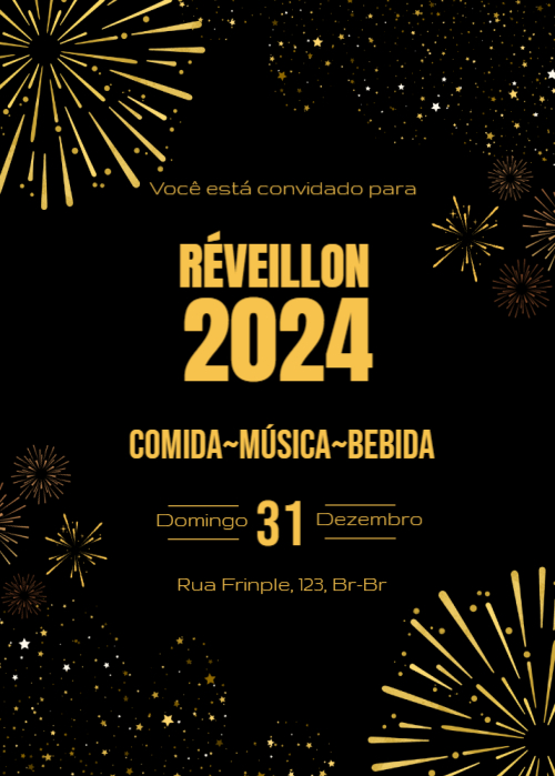 Convite réveillon, fogo com fundo preto
