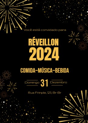 Convite réveillon, fogo com fundo preto