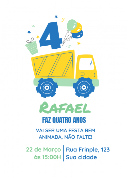 Convite criança Caminhão