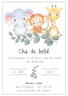 Convite Chá de bebê gratuito, animais desenhados