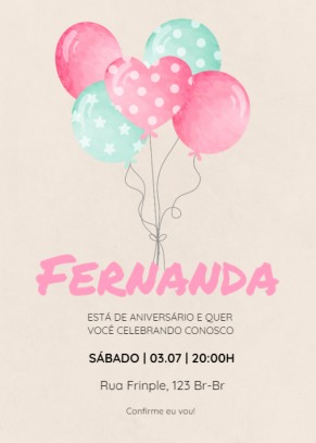 Convite Balões, rosa e verde