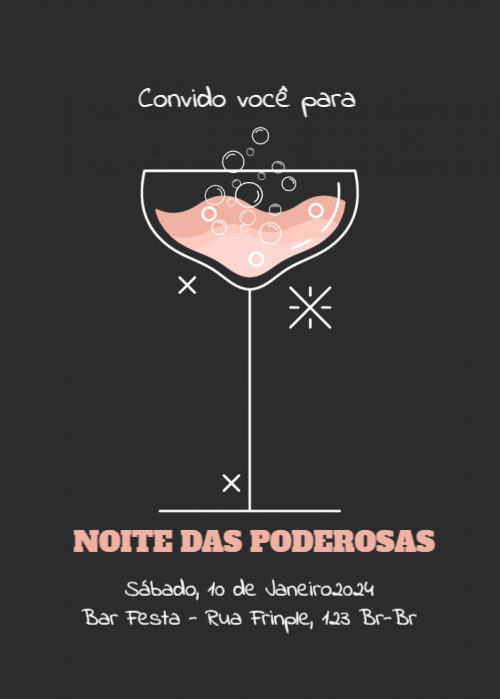  Convite Fundo preto, copo com bebida