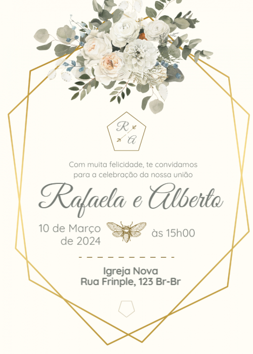  Convite casamento gratuito Flores, caixa dourada