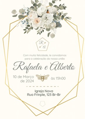  Convite casamento gratuito Flores, caixa dourada