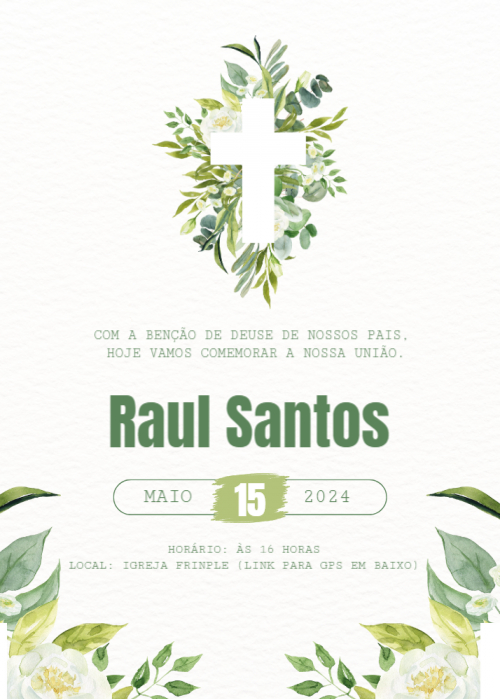 Convite batizado, florar verde