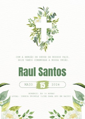 Convite batizado, florar verde