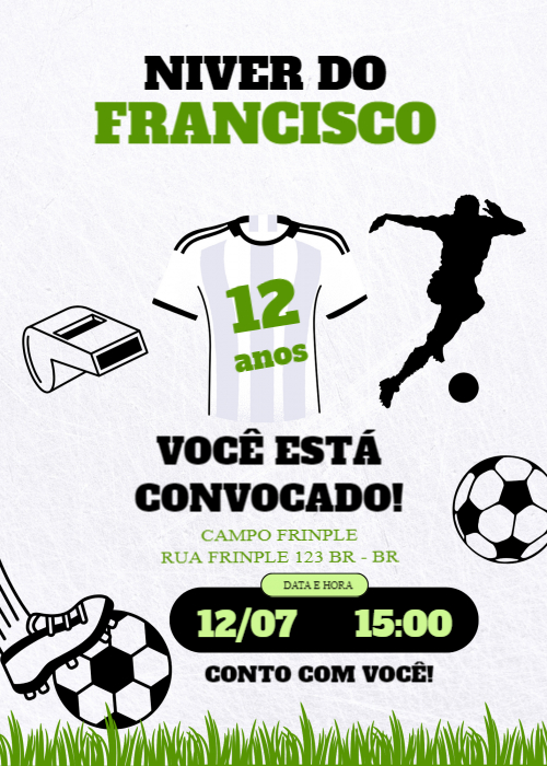 Convite aniversário Jogo de Futebol