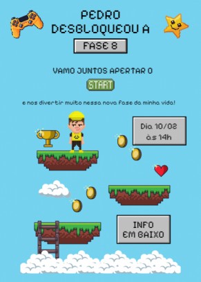  Convite Vídeo game,  90´s