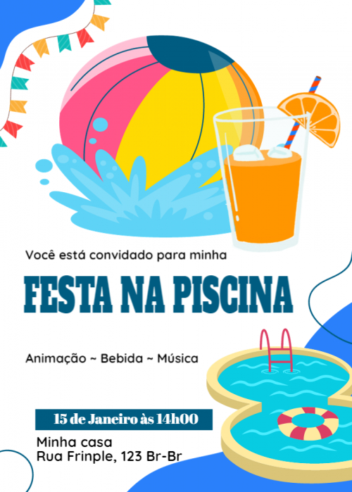  Convite Festa piscina, bola gigante