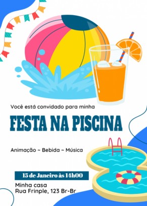  Convite Festa piscina, bola gigante