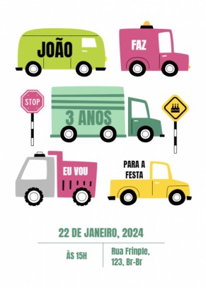 Convite Carrinhos, camião