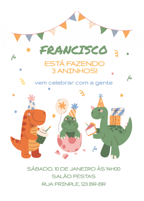  Convite Dinossauros fofinhos