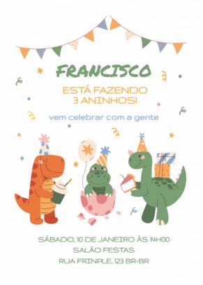  Convite Dinossauros fofinhos