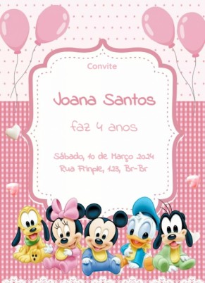  Convite Mickey rosa