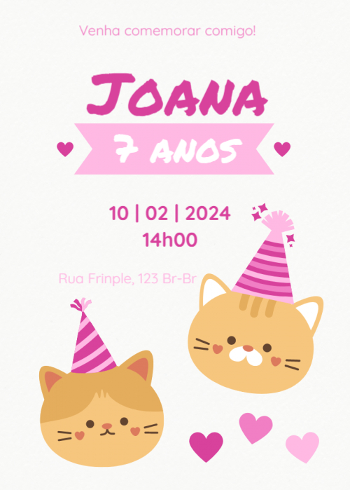 Convite Gatinhos, rosa