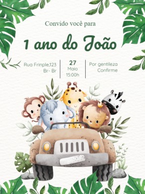  Convite aniversário Animais no carro