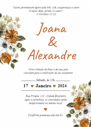  Convite casamento Fundo branco, floral