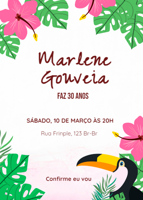  Convite Flores, folhas, pássaro
