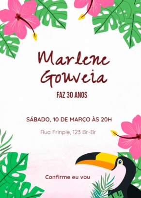  Convite Flores, folhas, pássaro