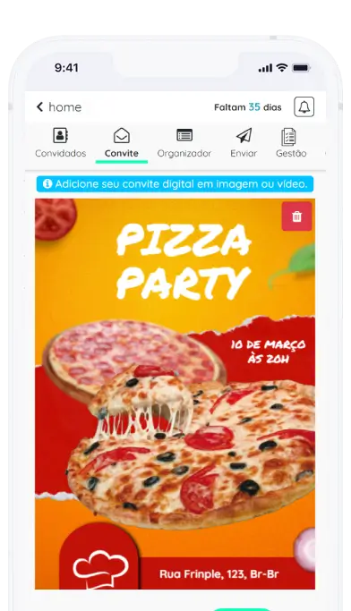 Captura de tela do aplicativo Frinple importanto convite no formato imagem
