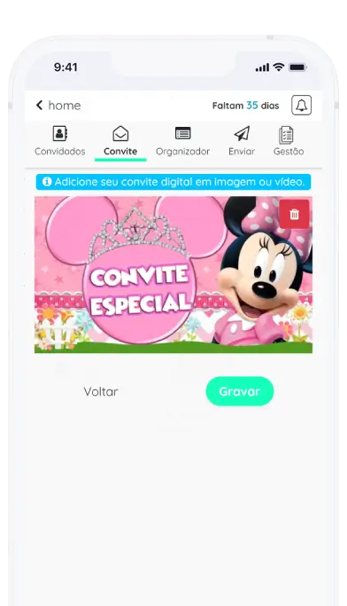Captura de tela do aplicativo Frinple importanto convite no formato video