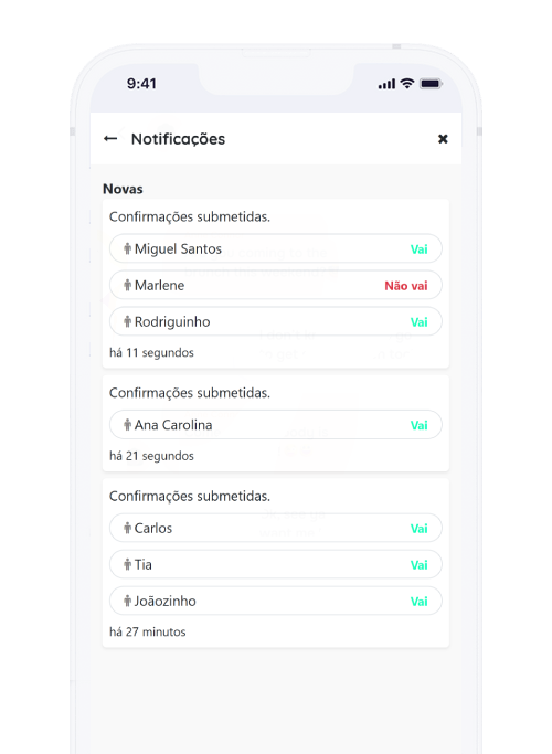 Captura de tela do aplicativo Frinple listando notificações